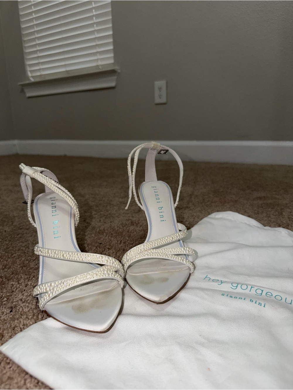 Gianni Bini Pearl-Embellished White Heels